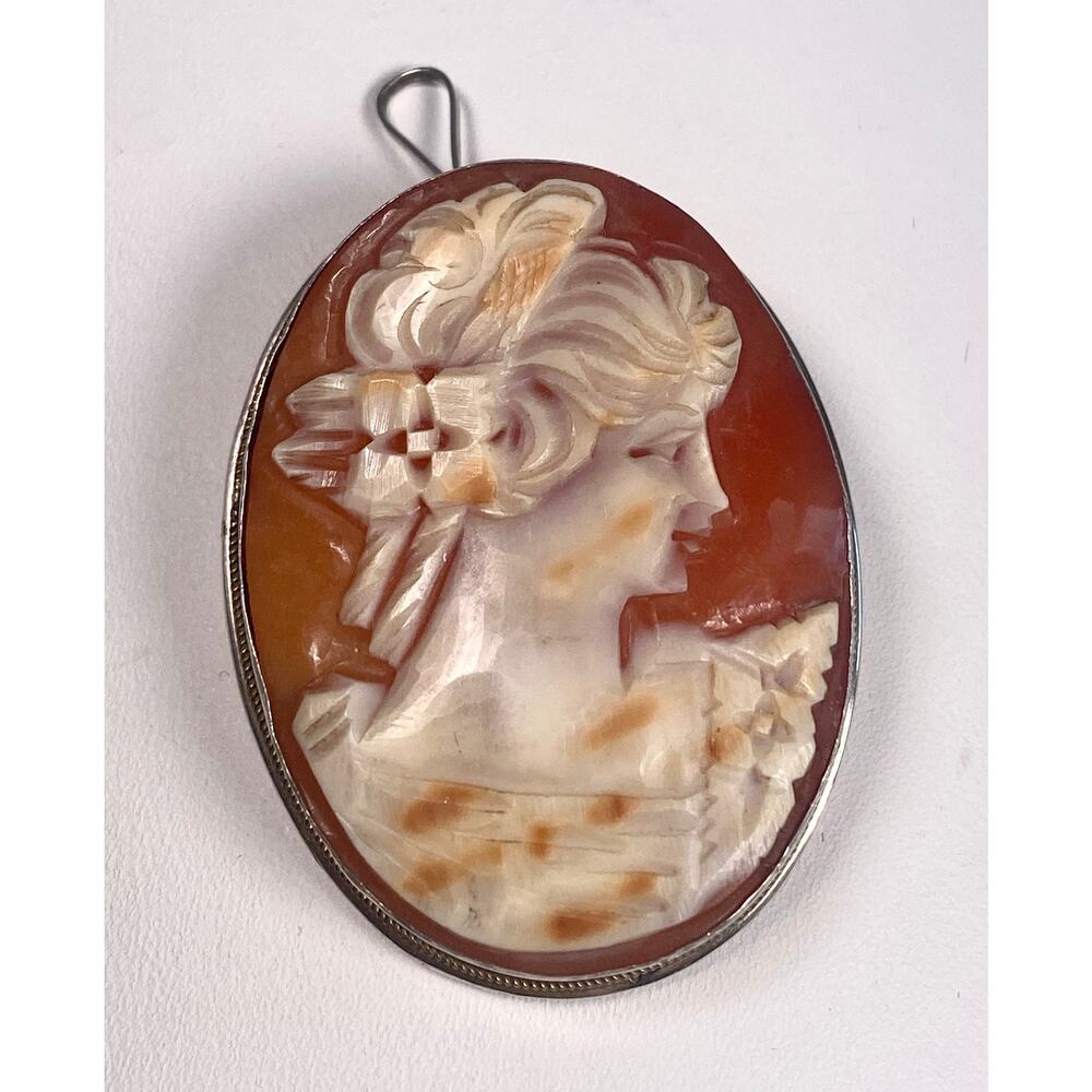 Antique Cameo Pendant Sterling Brooch and Pendant